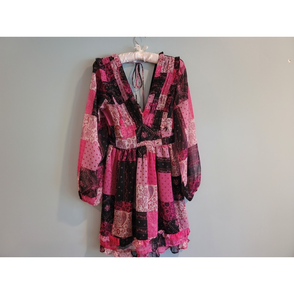 Miss Selfridge Chiffon Ruffle Babydoll Mini Tea Dress Pink Patchwork US 0 UK 4